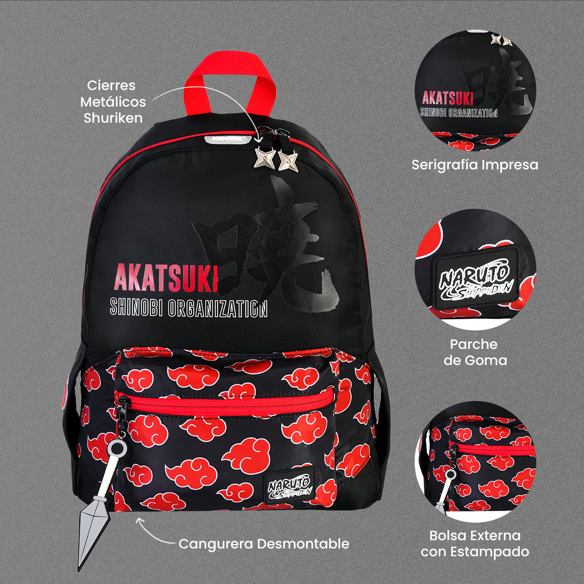 Mini Mochila Akatsuki con Cangurera Desmontable - Limited Edición