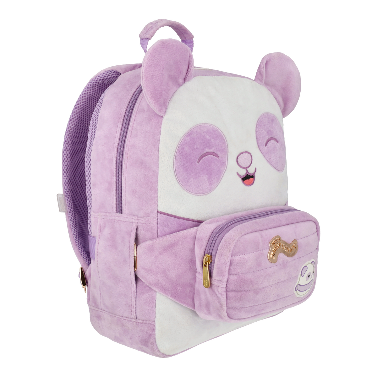 Mochila Squishmallows Panda Lila con cangurera incluida