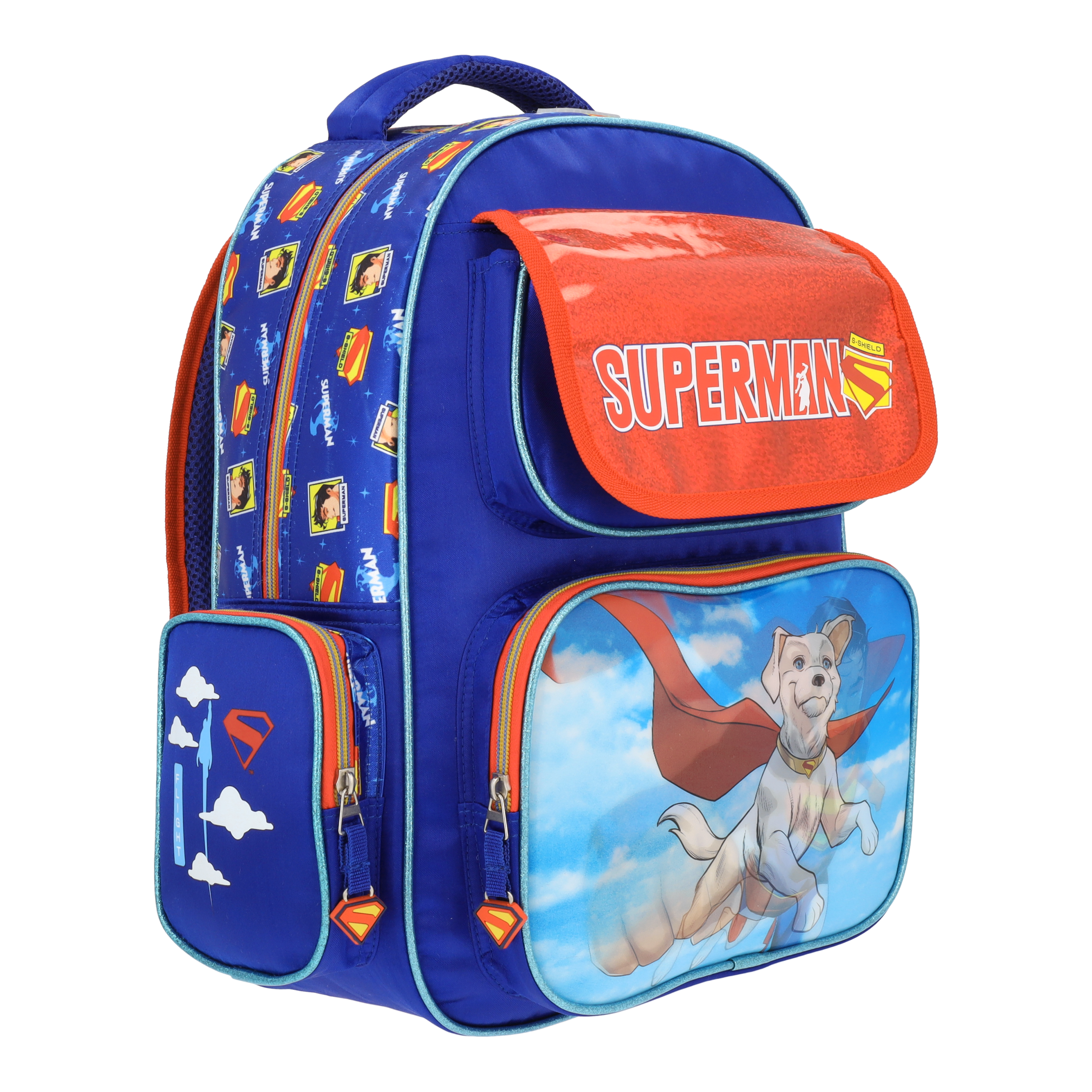 Set Mochila, Lonchera y Estuchera Escolar Superman Krypto Lenticular