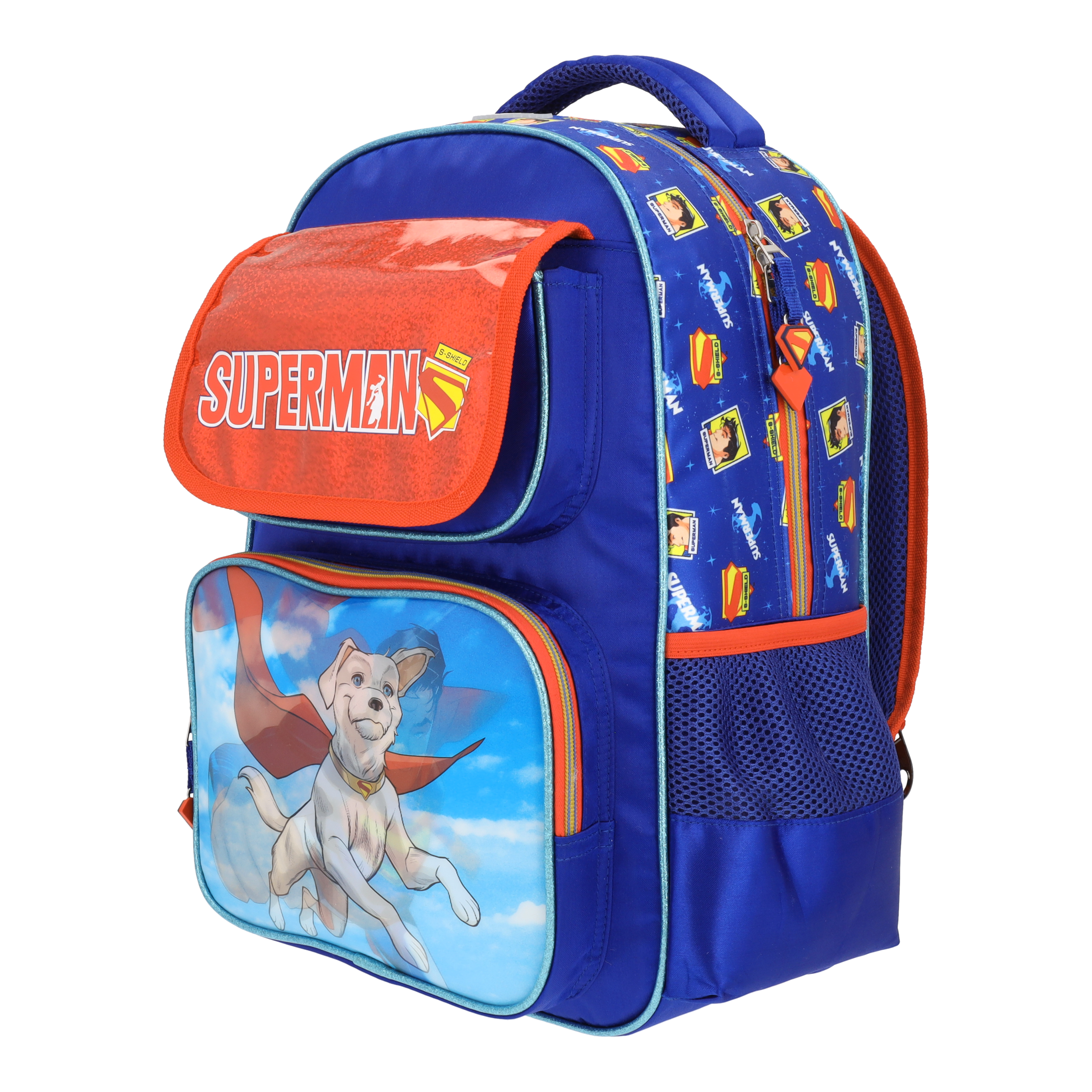 Set Mochila, Lonchera y Estuchera Escolar Superman Krypto Lenticular